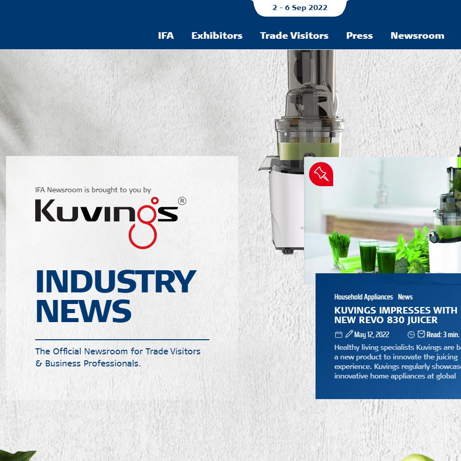 German IFA Newsroom for “Innovative New Products” Covers Kuvings