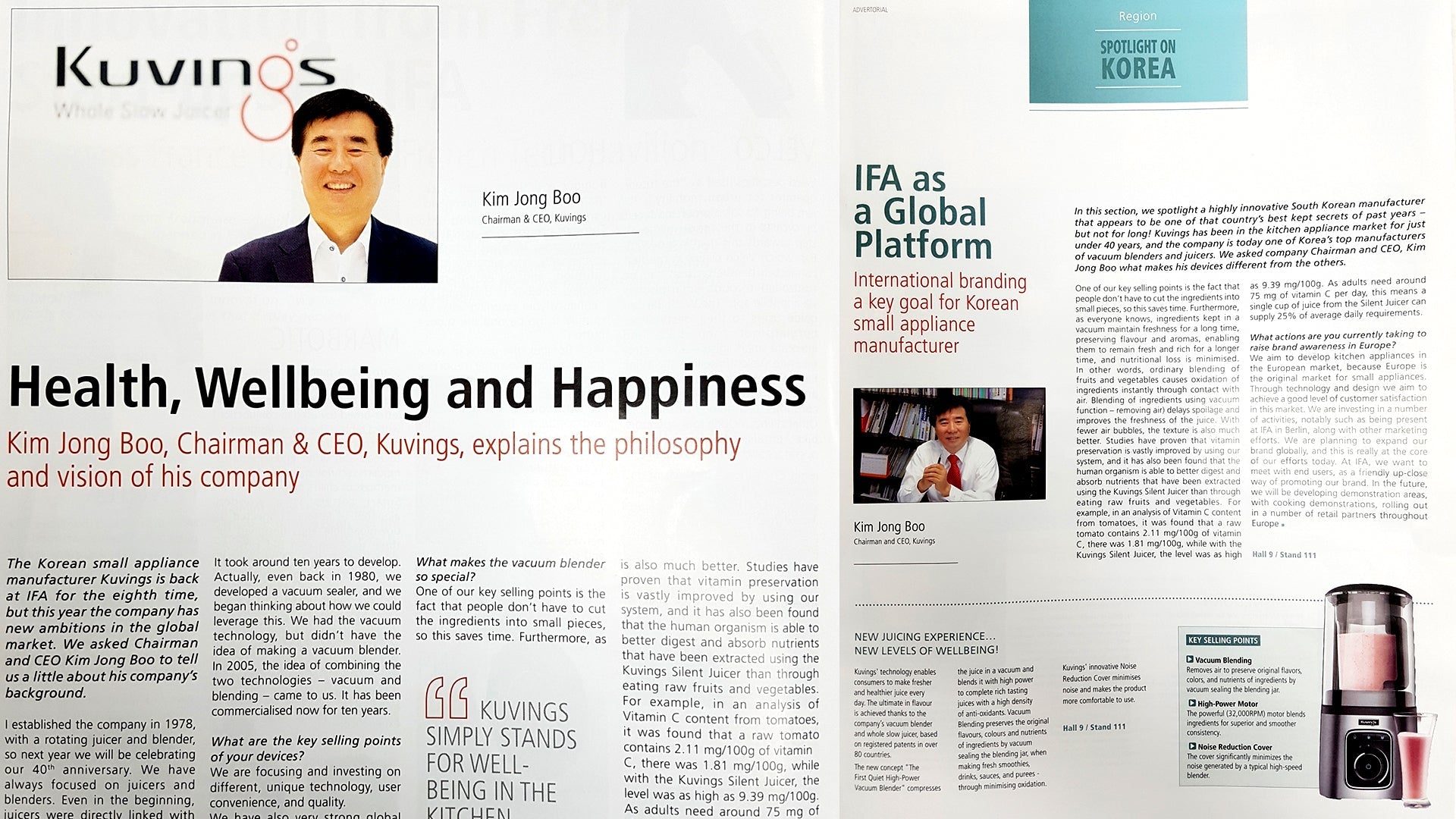 IFA Magazine introduces a global consumer electronics company, Kuvings  Focusing on its vacuum blenders that boost both taste and nutrition